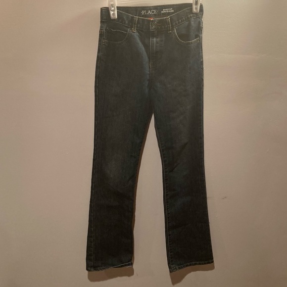 2 PAIRS Children's Place SIZE 14 Slim straight Gray Denim, Bootcut Blue Jean - Picture 4 of 7